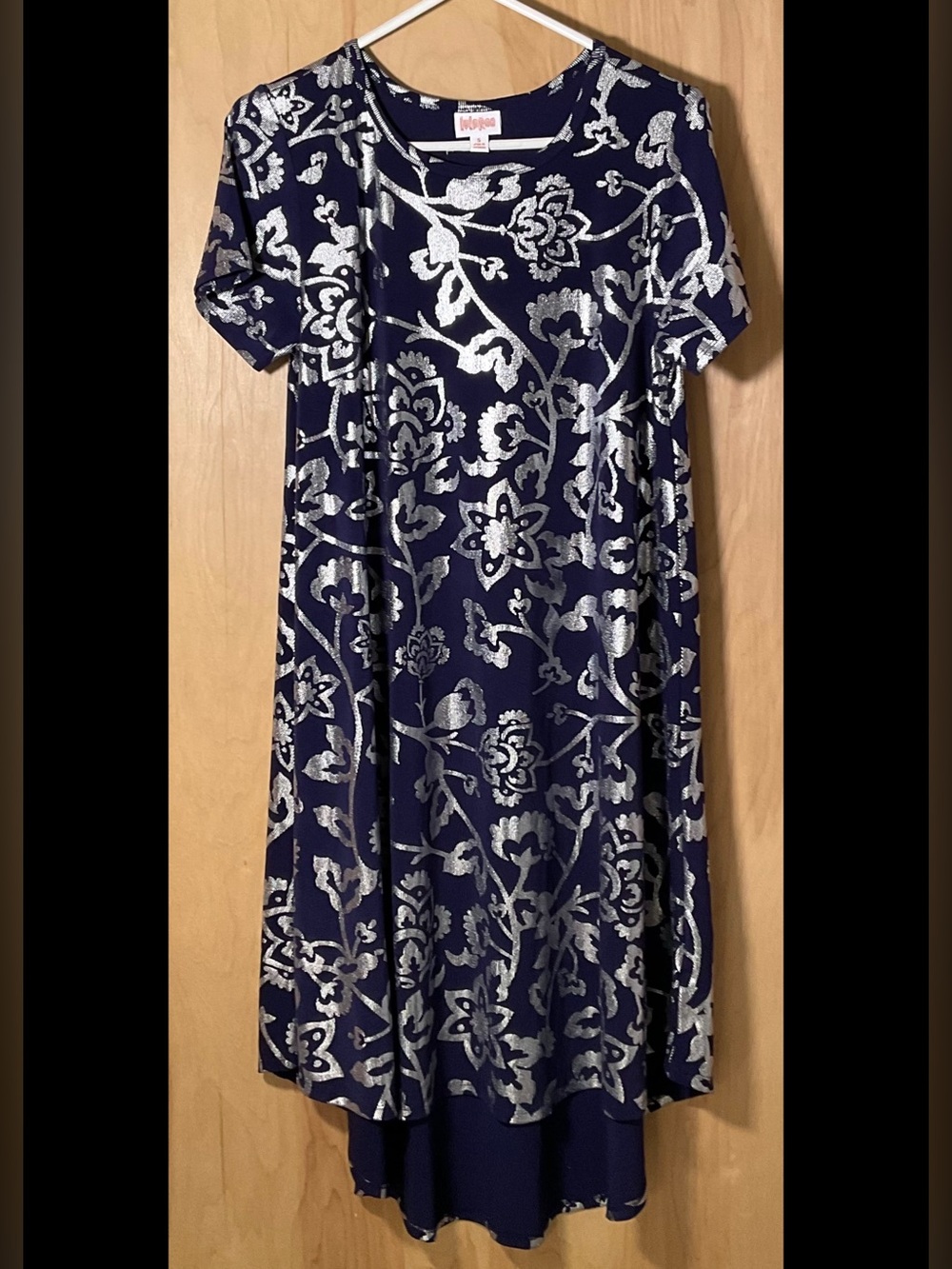 Lularoe Silver Foil Floral Elegant Carly Hi-lo Dress - Like New